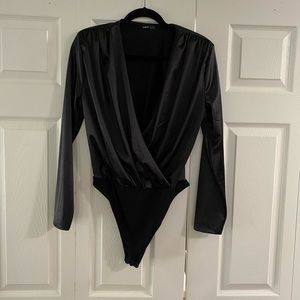Black satin body suit